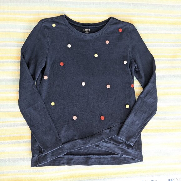 ⭐ Ann Taylor LOFT Outlet Navy Polka Dot Long Sleeve Top XS - Picture 4 of 11